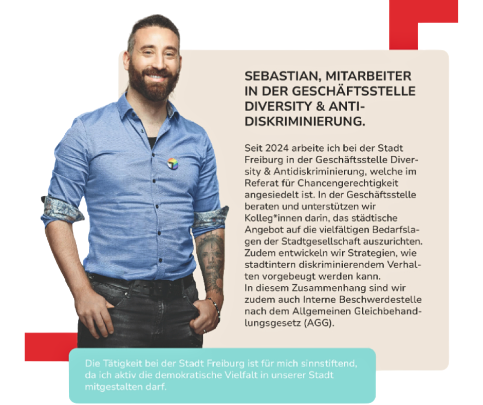 Sebastian, Mitarbeiter der Geschäftsstelle Diversity und Antidiskriminierung der Stadt Freiburg